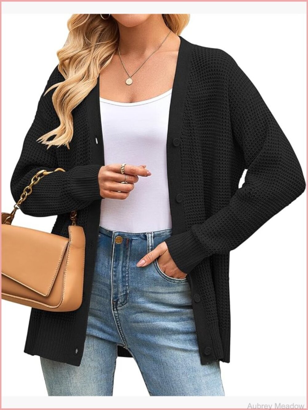Oversized Knit Cardigan Sweater Open Front Button Down Long Sleeve